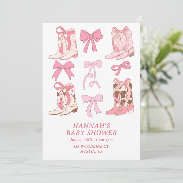 Boots & Bows Little Cowgirl Rosa Baby Shower Inbjudningar (Stående Fram)