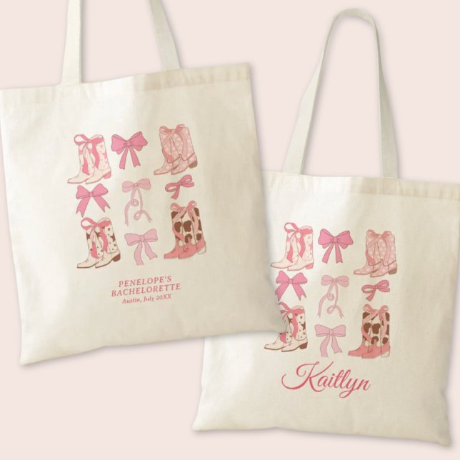 Boots & Bows Rosa Cowgirl Coquette Bachelorette Tygkasse (Boots & Bows Pink Cowgirl Coquette Bachelorette Tote Bag
)
