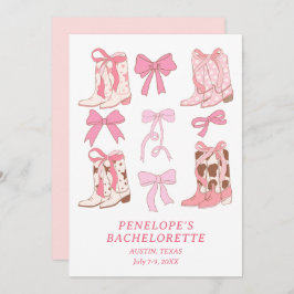 Boots & Bows Rosa Girly Bachelorette Party Inbjudningar