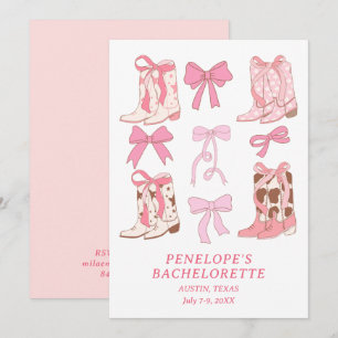 Boots & Bows Rosa Girly Bachelorette Party Inbjudningar