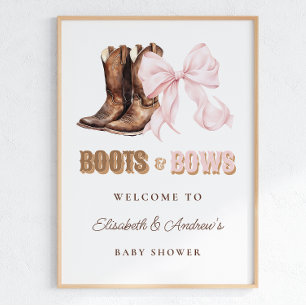 Boots & Bows TWINS Baby Shower Välkomstaffisch Poster