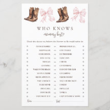 Boots & Bows Vem vet mest om mamma Baby Shower Lek
