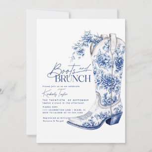 Boots & Brunch Blue Chinoiserie Möhippa Inbjudningar