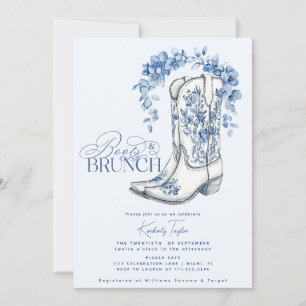 Boots & Brunch Dusty Blue Blommigt Möhippa Inbjudningar