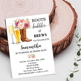 Boots Bubbles & Brews Rosa Flowers Vuxnor Birthday Inbjudningar