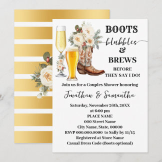 Boots Bubbles & Brews Winter Bridal Shower Inbjudningar