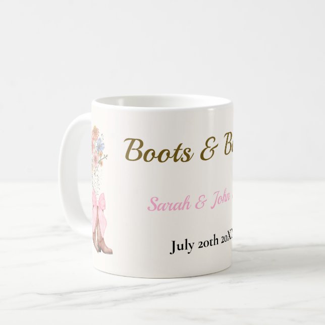 Boots & Bubbly Bröllopsdusch Kaffemugg (Framsida vänster)