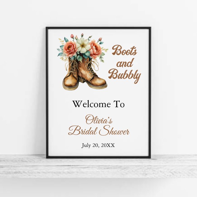 Boots & Bubbly Rustic Bridal Shower Welcome Poster (Rustic Boots & Bubbly Bridal Shower Welcome Sign   )