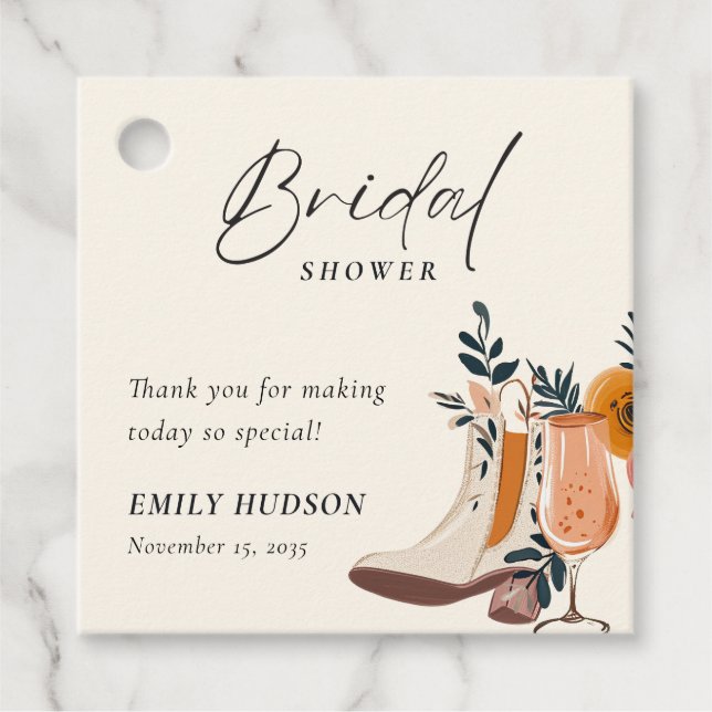 Boots & Bubbly Western Bröllopsdusch Gåvor Etiketter (Framsida)