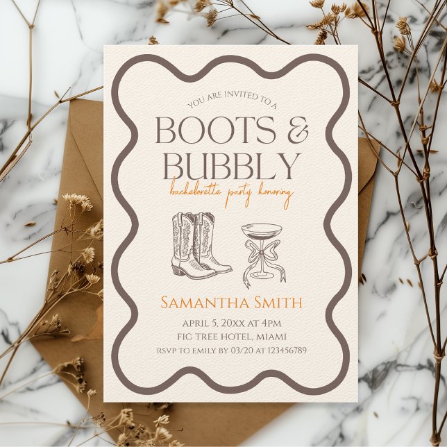 Boots & Bubly Bachelorette Party Hand plockade Inbjudningar (Skapare uppladdad)