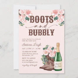 Boots & Bubly Blommigt Champagne Möhippa Invi Inbjudningar