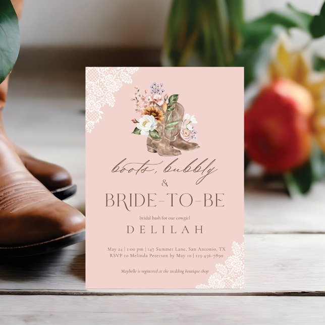 Boots Bubly & Bride to be Western Möhippa Inbjudningar (Boots Bubbly & Bride to Be Western Bridal Shower Invitation)