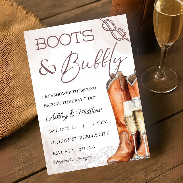 Boots & Bubly Western par Coed-Möhippa Inbjudningar (Boots Bubbly Western Couple Coed Bridal Shower Invitation)