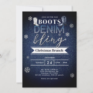 Boots Denim Bling julkyrka Brunch Party Inbjudningar