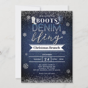 Boots Denim Bling Snö-julkyrkan Party Inbjudningar