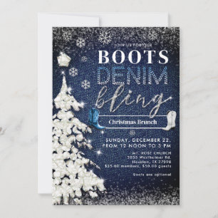 Boots Denim Bling Snö Träd-julkyrkan Party Inbjudningar