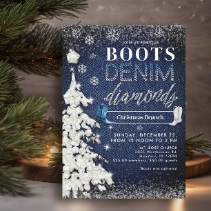 Boots Denim Diamonds Blå julkyrkan Party Inbjudningar