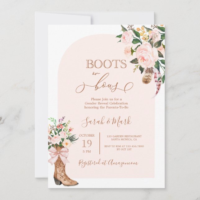 Boots eller Bows Baby Shower Girl Inbjudningar (Framsida)