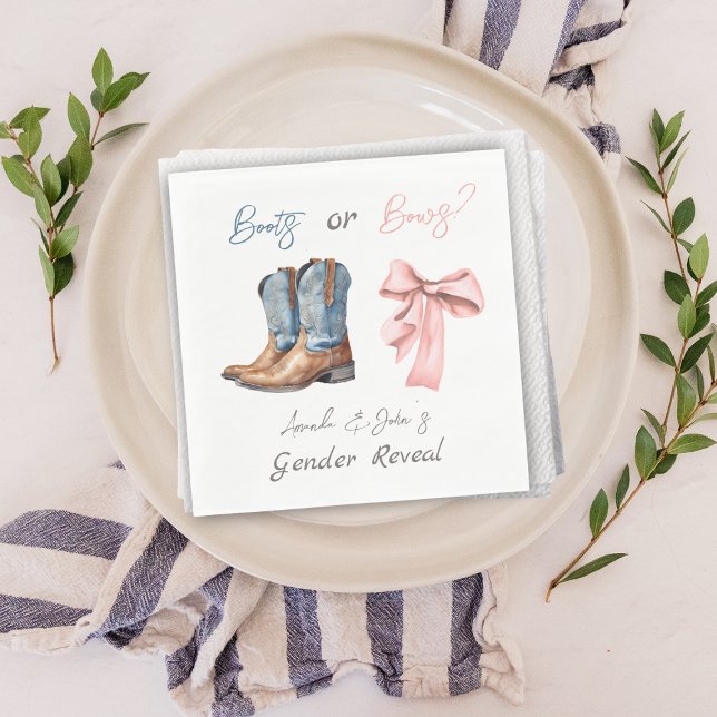 Boots eller Bows Blue Rosa Gender Reveal Party Pappersservett (Skapare uppladdad)