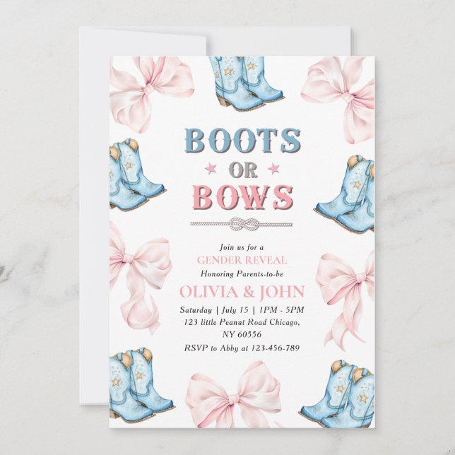 Boots eller Bows Gender Reveal Card Tack Kort (Framsida)