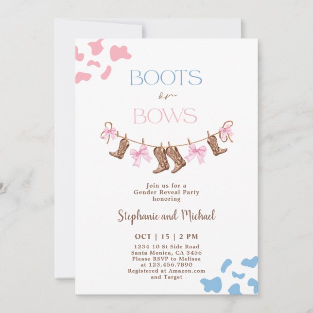 Boots eller Bows Gender Reveal Inbjudningar (Framsida)