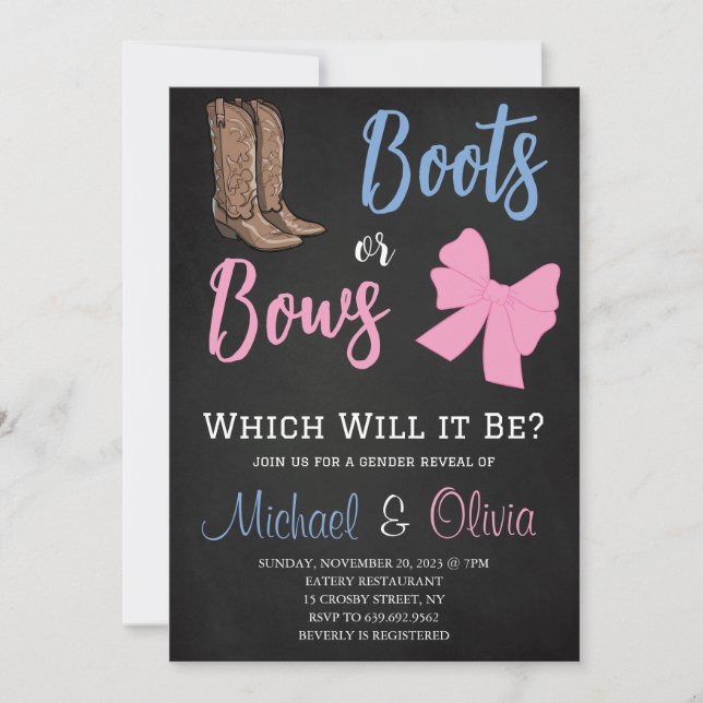 Boots eller Bows Gender Reveal Party Baby Shower Inbjudningar (Framsida)