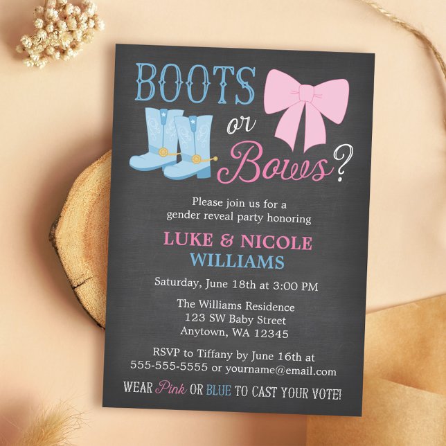 Boots eller Bows Gender Reveal Party Baby Shower Inbjudningar (Skapare uppladdad)