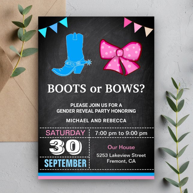Boots eller Bows Gender Reveal Party Inbjudningar (Skapare uppladdad)
