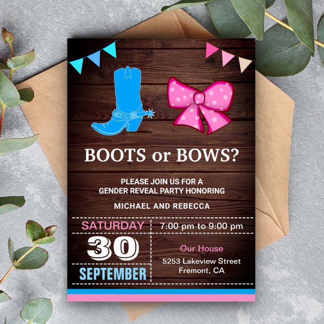 Boots eller Bows Gender Reveal Party Inbjudningar (Skapare uppladdad)