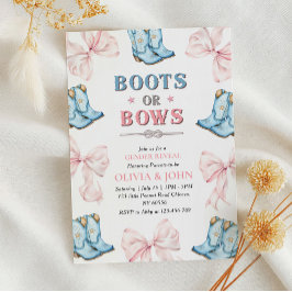 Boots eller Bows Gender Reveal Rosa och Blue Inbju Inbjudningar