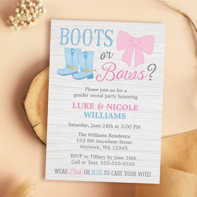 Boots eller Bows Gender Reveal Rustic Baby Shower Inbjudningar (Skapare uppladdad)