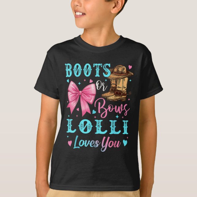 Boots eller Bows Lolli Kärlek You Gender Reveal Fa T Shirt (Framsida)