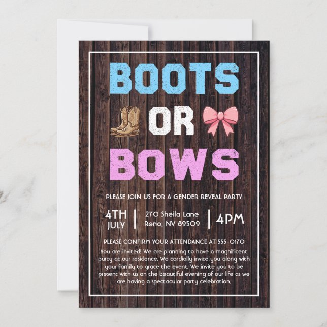 Boots eller Bows Western Gender Reveal Inbjudningar (Framsida)