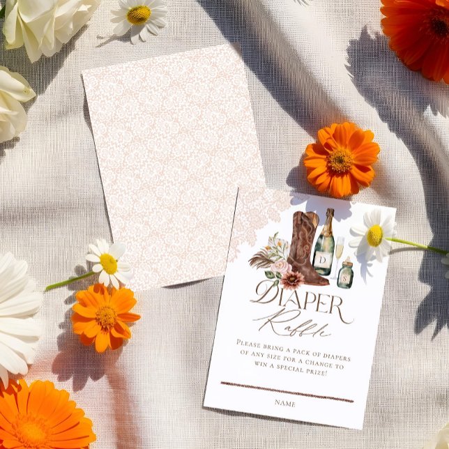 Boots Flaskor Westerna babyskor Diaper Raffle Tilläggskort (Boots Bottles Western Baby Shower Diaper Raffle Enclosure Card)