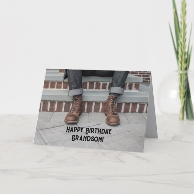 BOOTS GRANDSON BIRTHDAY CARD TACK KORT (Framsida)