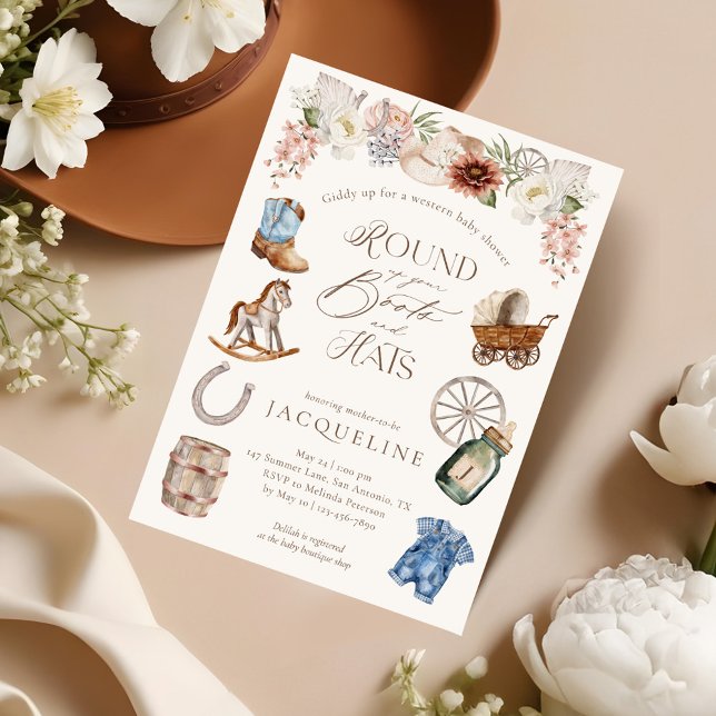 Boots & Hats Vilda western Western Cowboy Baby Sho Inbjudningar (Boots & Hats Wild West Western Cowboy Baby Shower Invitation)
