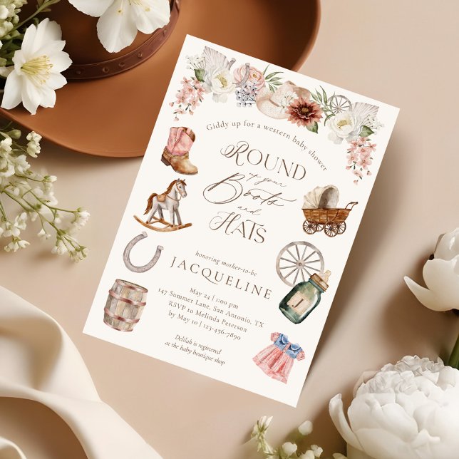 Boots & Hats Vilda western Western Cowgirl Baby Sh Inbjudningar (Boots & Hats Wild West Western Cowgirl Baby Shower Invitation)
