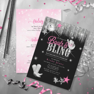 Boots 'n Bling Disco Bachelorette Helg ID925 Inbjudningar