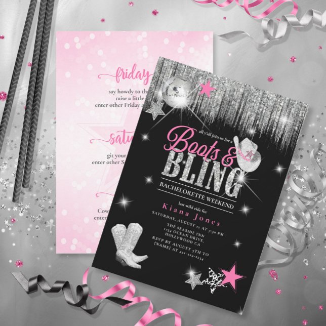 Boots 'n Bling Disco Bachelorette Helg ID925 Inbjudningar (Skapare uppladdad)