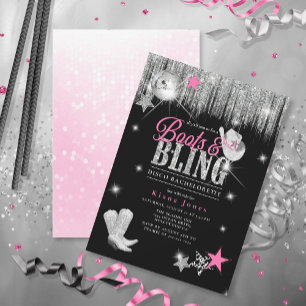 Boots 'n Bling Disco Bachelorette ID925 Inbjudningar