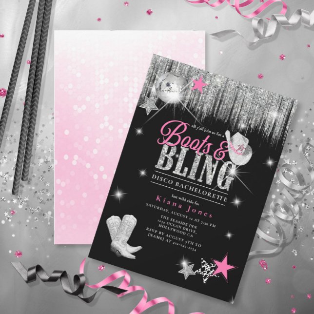 Boots 'n Bling Disco Bachelorette ID925 Inbjudningar (Skapare uppladdad)