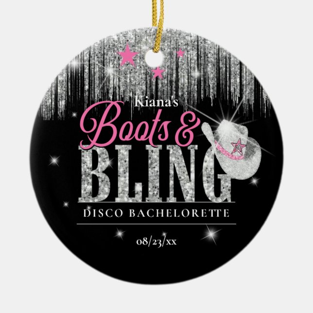 Boots 'n Bling Disco Bachelorette ID925 Julgransprydnad Keramik (Framsidan)