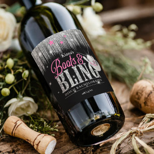 Boots 'n Bling Disco Bachelorette ID925 Vinflaska Etikett