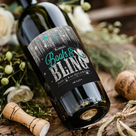 Boots 'n Bling Disco Bachelorette Teal ID925 Vinflaska Etikett