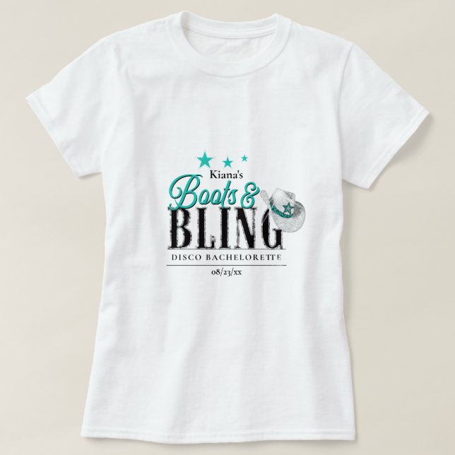 Boots 'n Bling Disco Sängvätning Teal ID925 T Shirt (Design framsida)