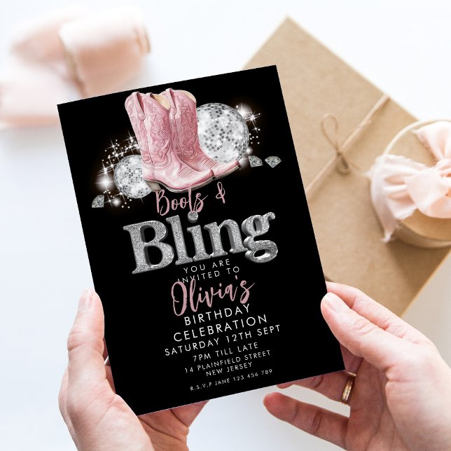 Boots och Bling Birthday Inbjudningar (Skapare uppladdad)
