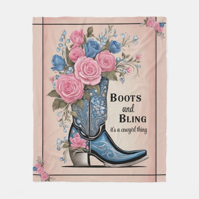 Boots och Bling Cowgirl Fleece Blanket (Framsidan)