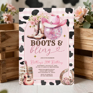 Boots och Bling Skin Cowgirl Western Birthday Inbjudningar