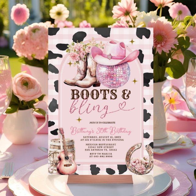 Boots och Bling Skin Cowgirl Western Birthday Inbjudningar (Skapare uppladdad)