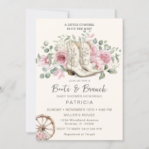 Boots och Brunch Rosa Cowgirl Baby Shower Inbjudningar